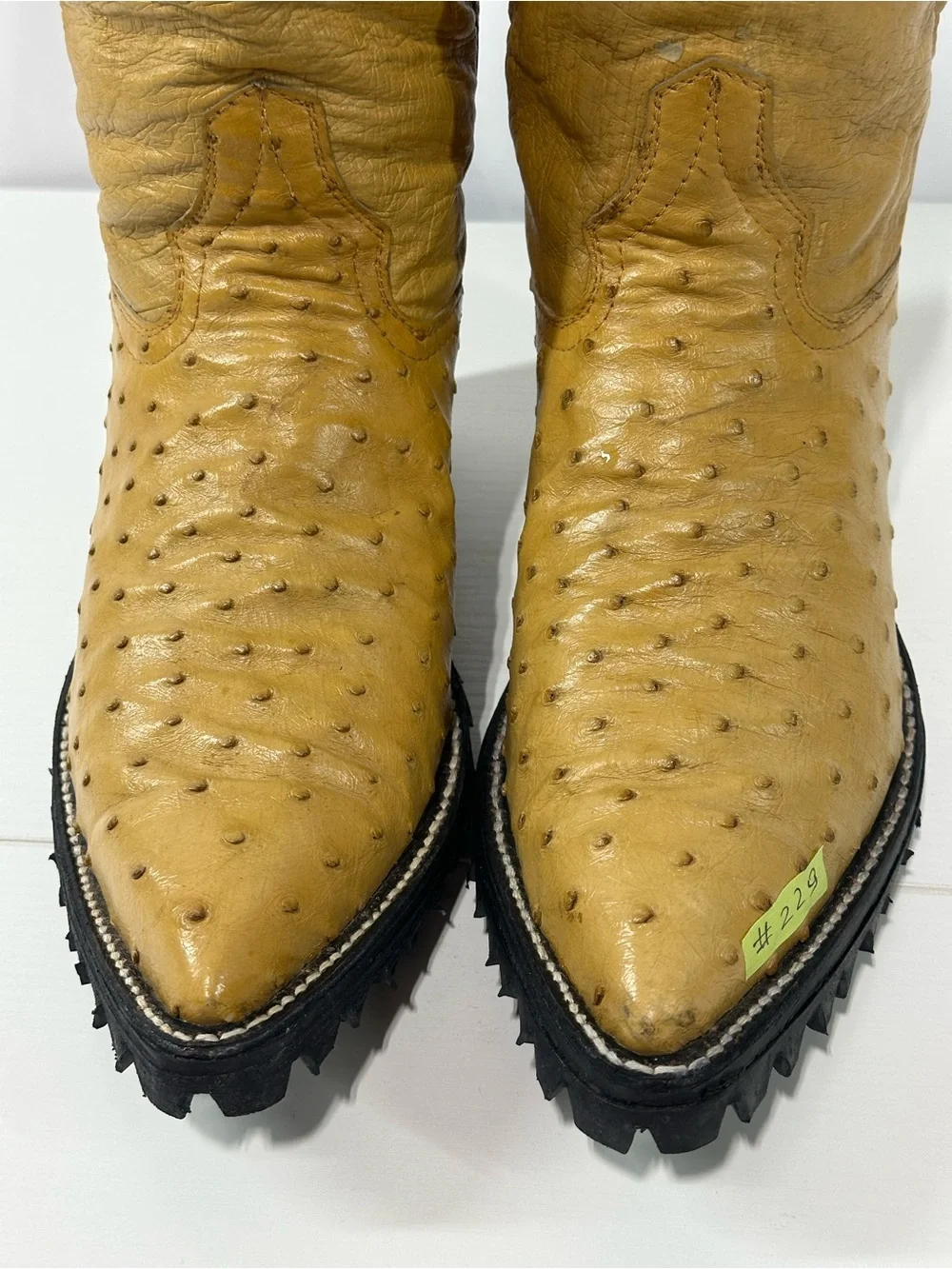 #229 Vintage Quality Cowboy Boots Full Quill ostrich Leather Unmarked